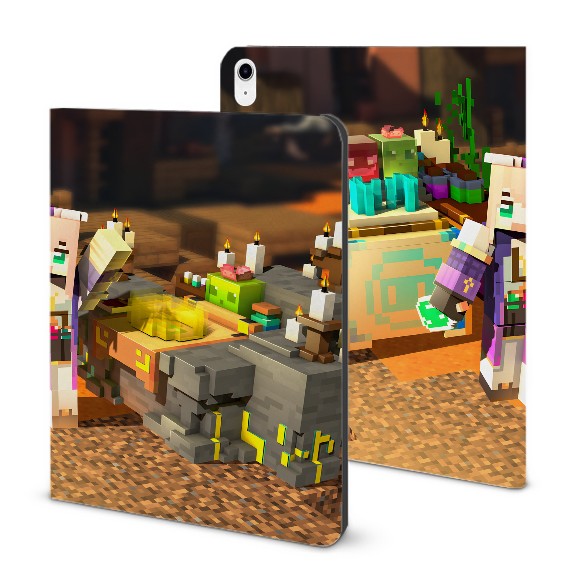 （画像用） マインクラフト ブロックの世界 Minecraft MC Block world IPad ケース ブック型 PUレザー TPU 耐衝撃 軽量 薄型 ペン収納なし 全面保護 IPad 各モデル対応